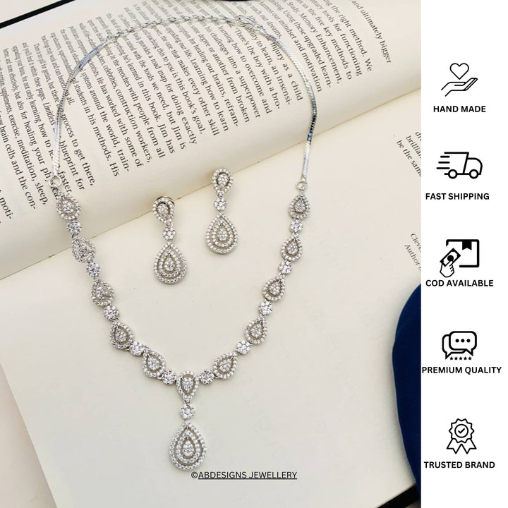 Elegant Teardrop American Diamond Necklace Set | SHOBITAM
