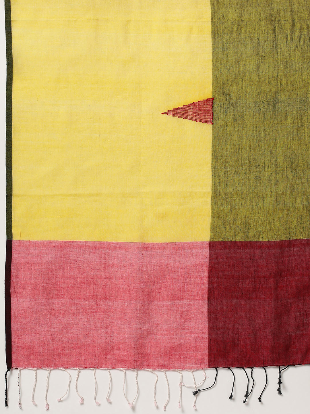 Red and yellow Jamdani Cotton Stole | SHOBITAM