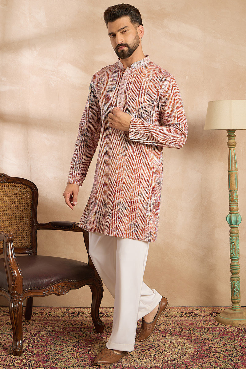 Orange Silk Blend Solid Embroidered Straight Kurta | SHOBITAM