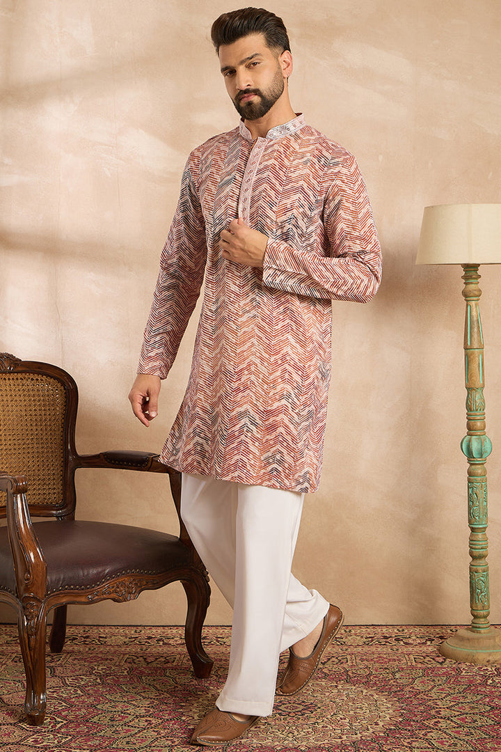 Orange Silk Blend Solid Embroidered Straight Kurta | SHOBITAM