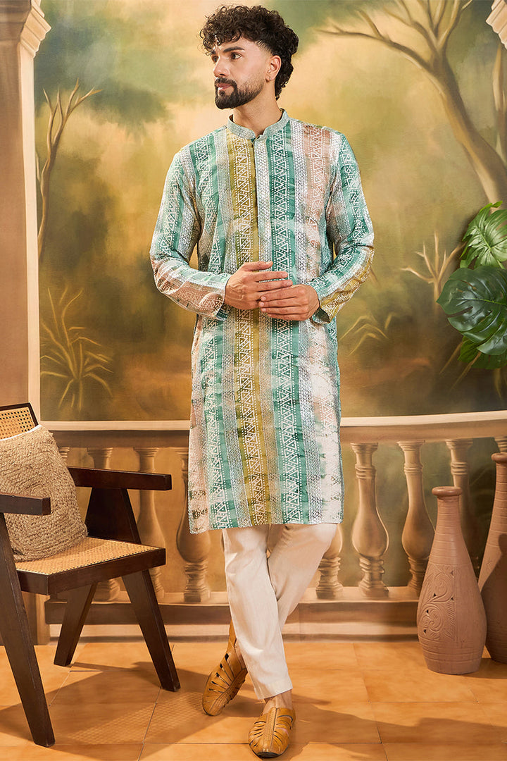 Green Viscose Rayon Batik Printed Straight Kurta | SHOBITAM