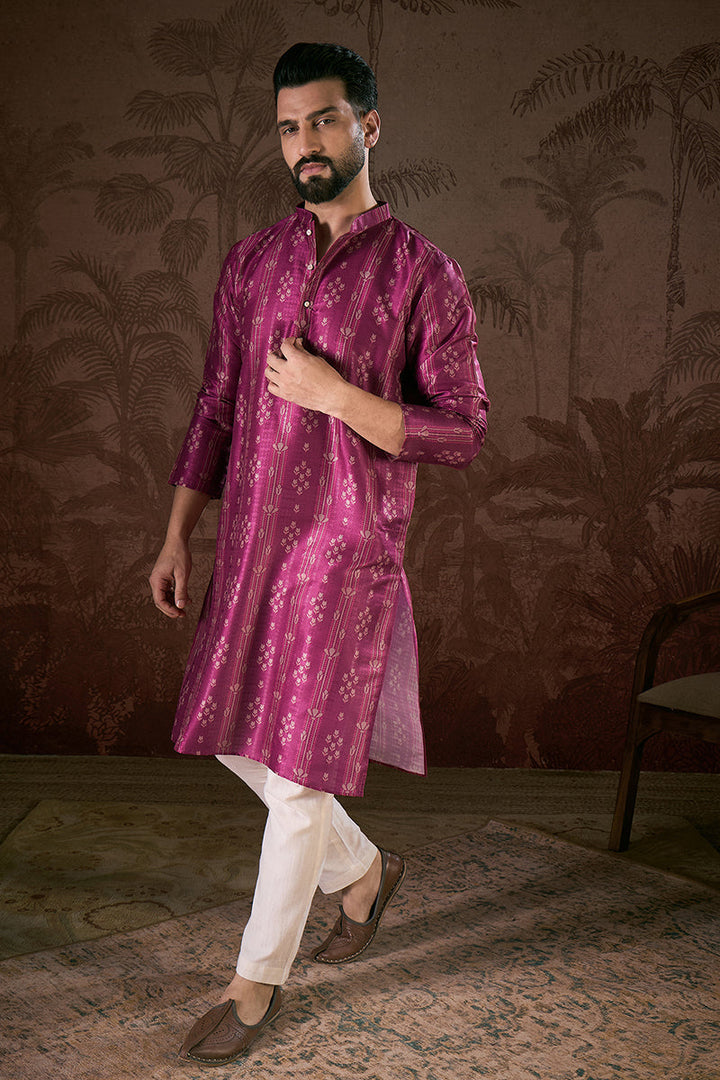 Purple Silk Blend Floral Printed Straight Kurta With Trouser | SHOBITAM