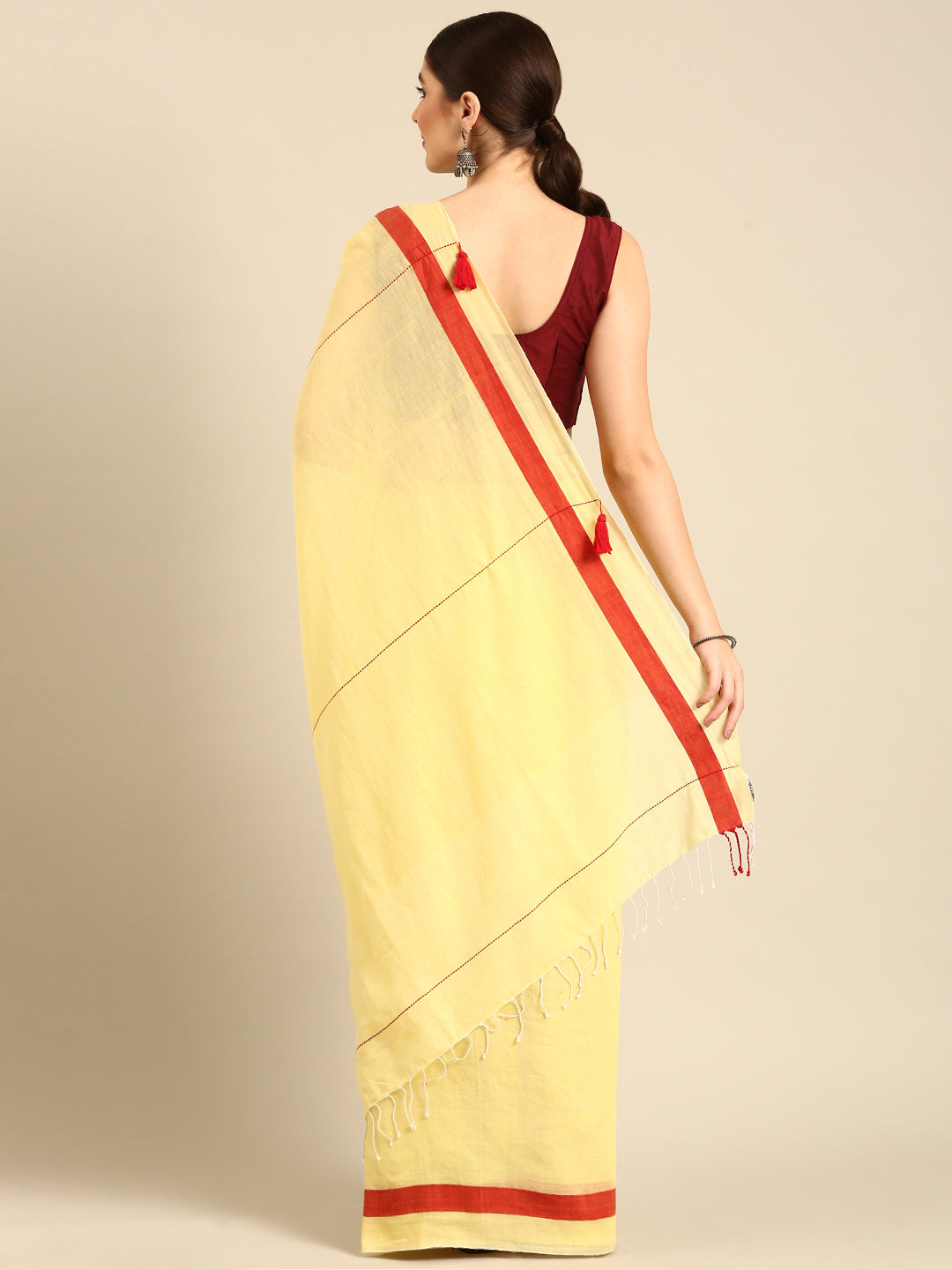 Handloom Solid Cotton Saree with Blouse Piece | SHOBITAM