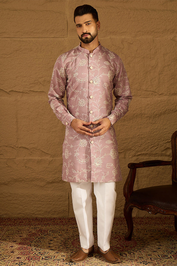 Lavender Viscose Rayon Solid Embroidered Straight Kurta | SHOBITAM