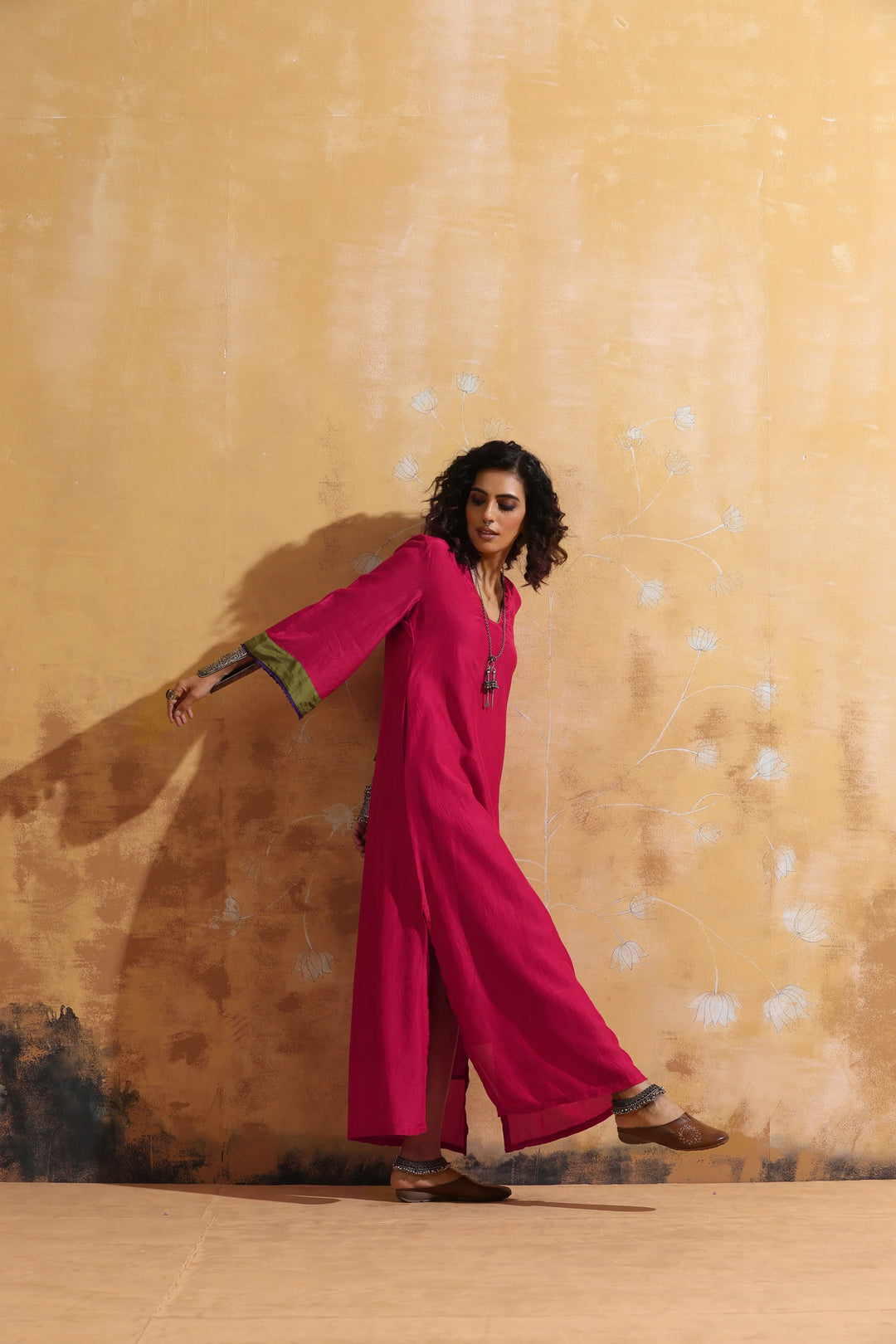 Pink Muslin Silk Straight Maxi Dress  | SHOBITAM
