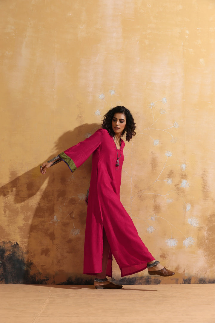 Pink Muslin Silk Straight Maxi Dress  | SHOBITAM