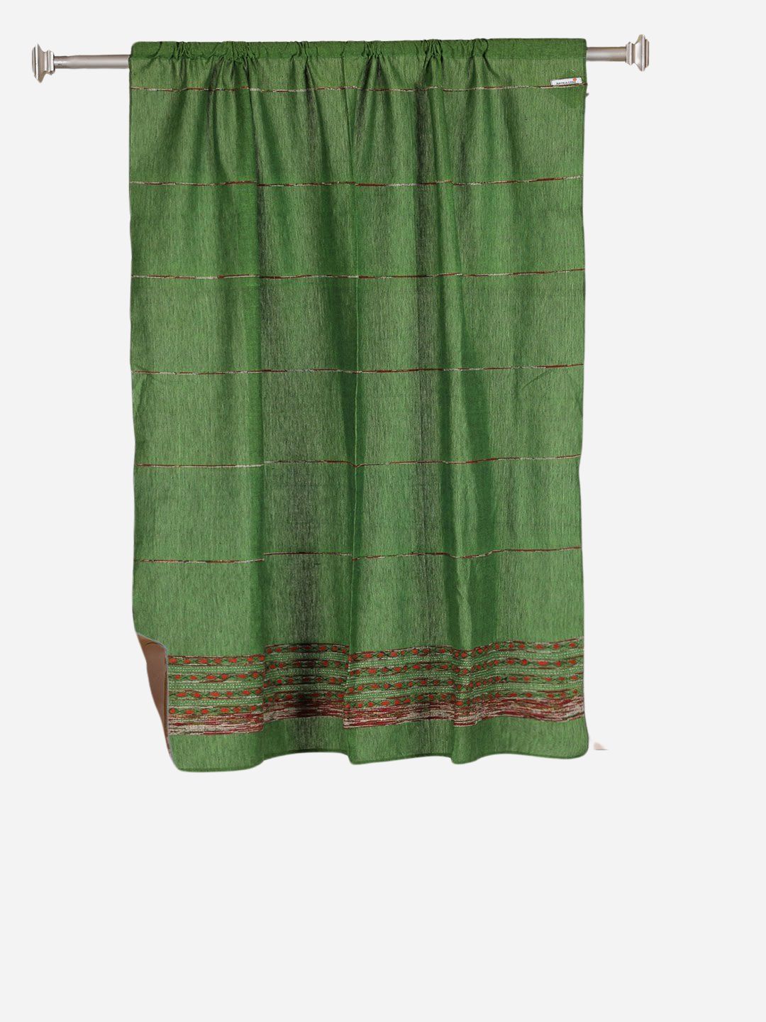Pickle Green Khesh Kantha Cotton Curtain- Single Panel | SHOBITAM