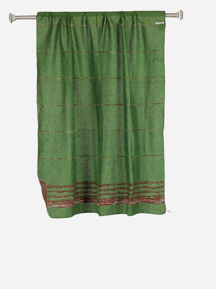 Pickle Green Khesh Kantha Cotton Curtain- Single Panel | SHOBITAM