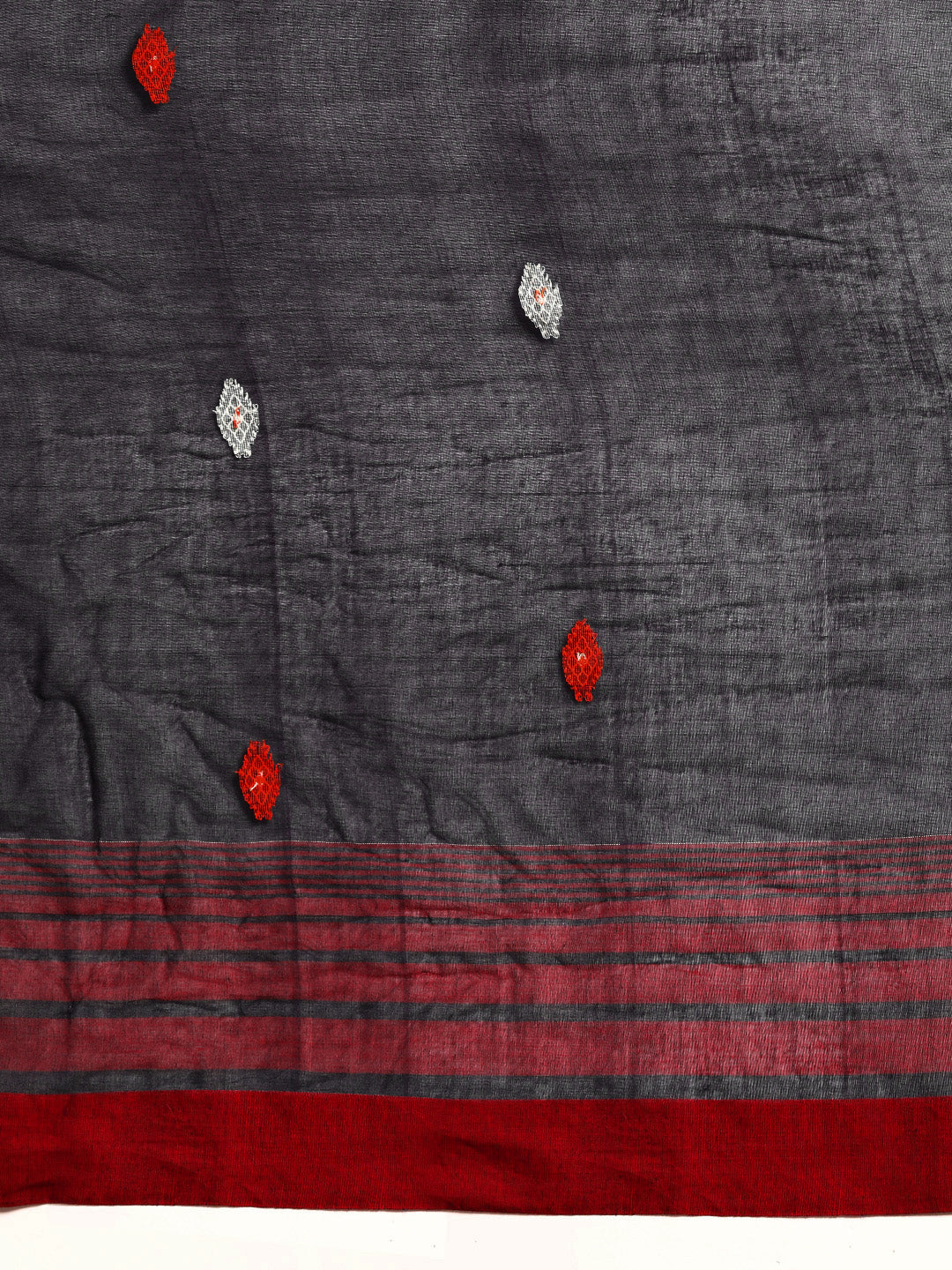 Navy & Orange Cotton Handloom Assamese Saree No Blouse Piece | SHOBITAM