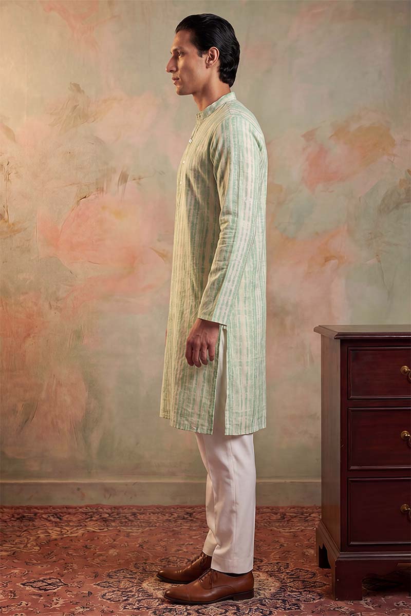Mens Multi Silk Blend Abstract Printed Kurta With Trousers | SHOBITAM