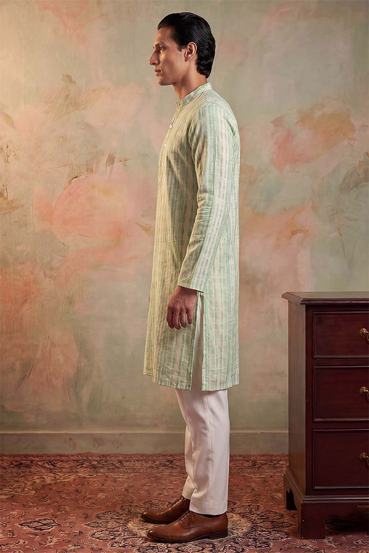 Mens Multi Silk Blend Abstract Printed Kurta With Trousers | SHOBITAM
