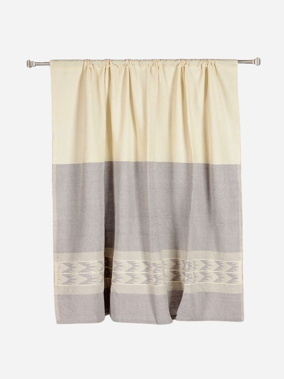 Ivory Grey Cotton Rod Pocket Curtain- Single Panel | SHOBITAM
