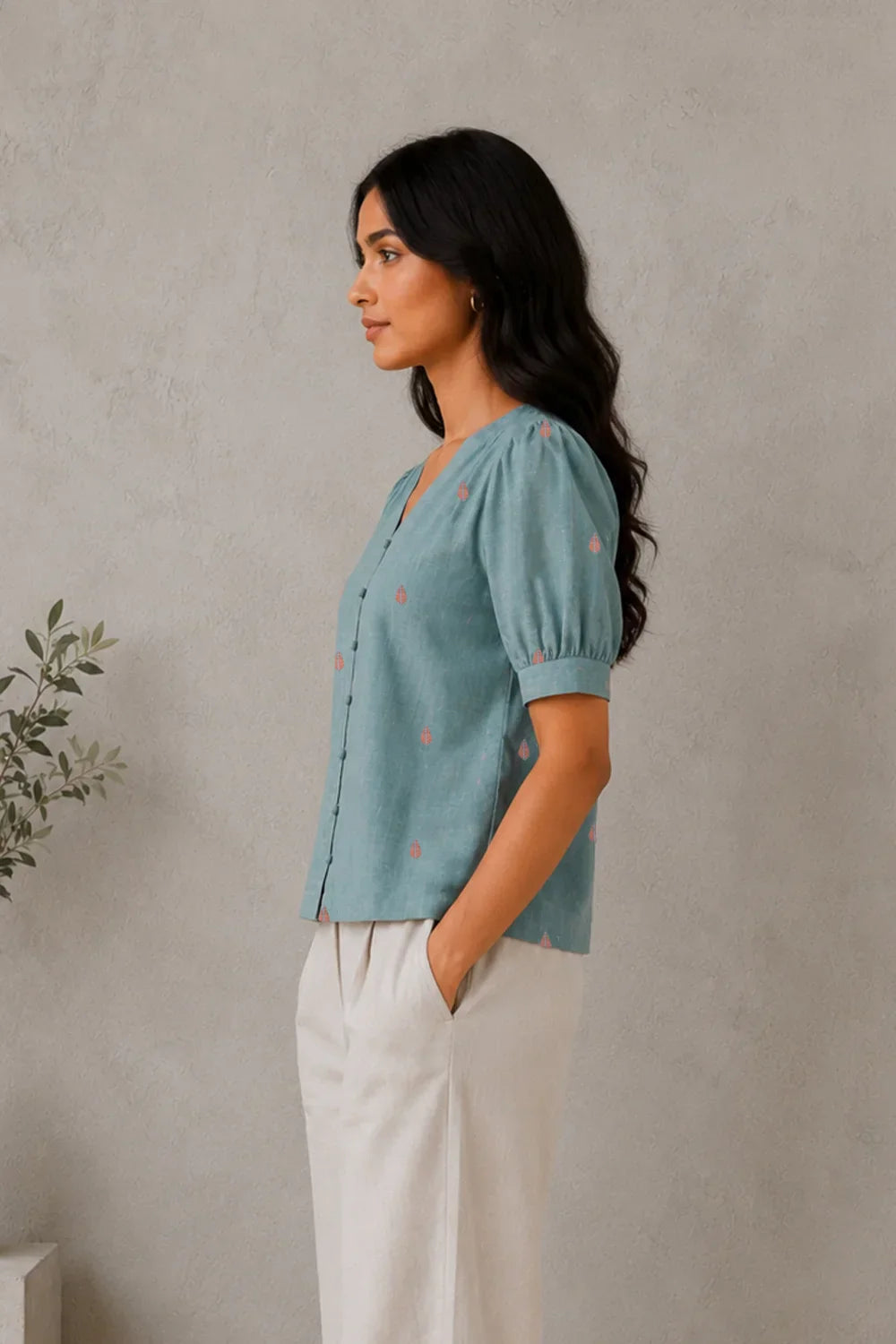 Zen Blue Jamdani Top | SHOBITAM