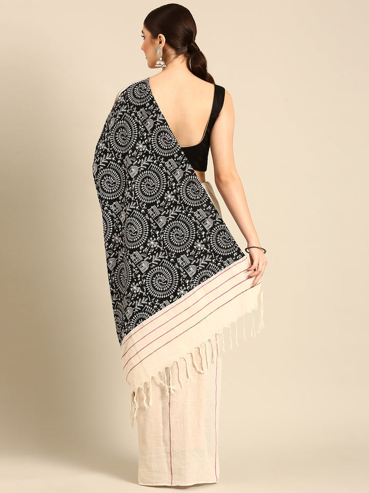 Cream Handloom Khesh Print Pure Cotton saree