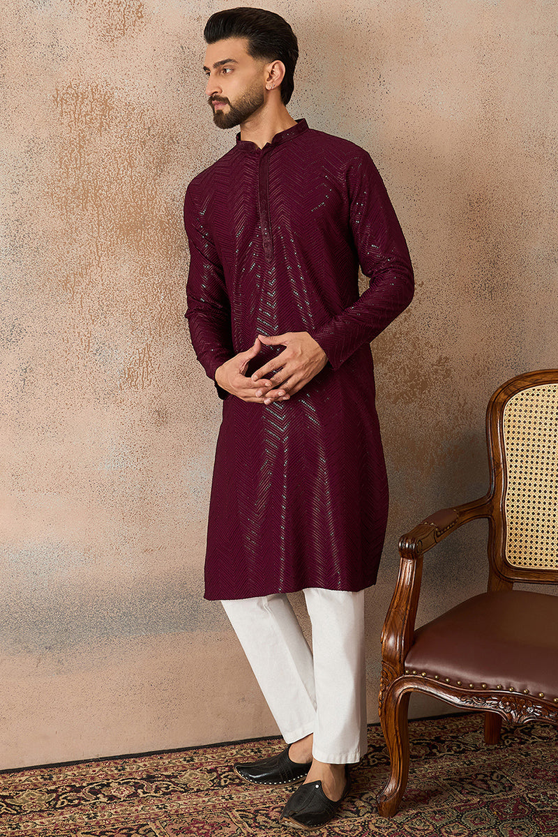 Purple Rayon Embroidered Straight Kurta | SHOBITAM