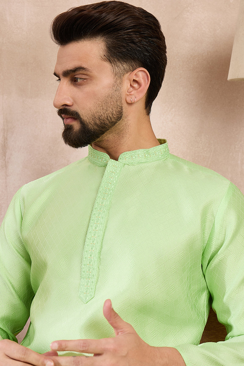Green Silk Blend Solid Embroidered Straight Kurta | SHOBITAM