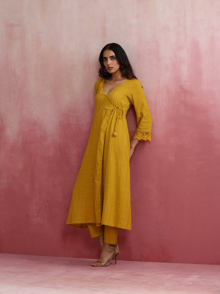 Mustard Cotton Dobby Kurta Set | SHOBITAM