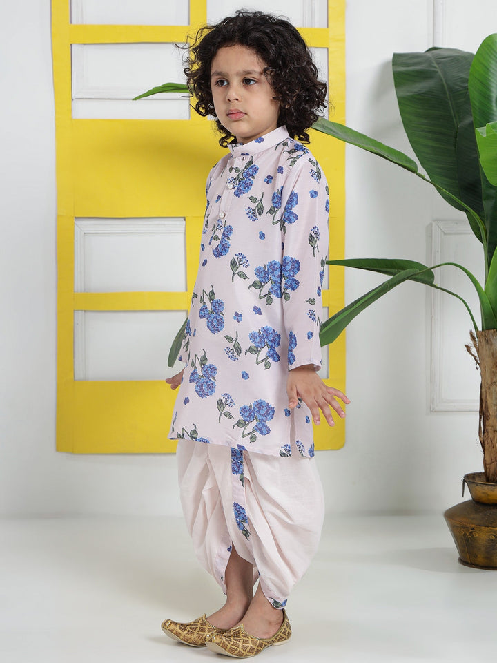 Rose Water Floral Muslin Kurta with Cotton Dhoti | SHOBITAM