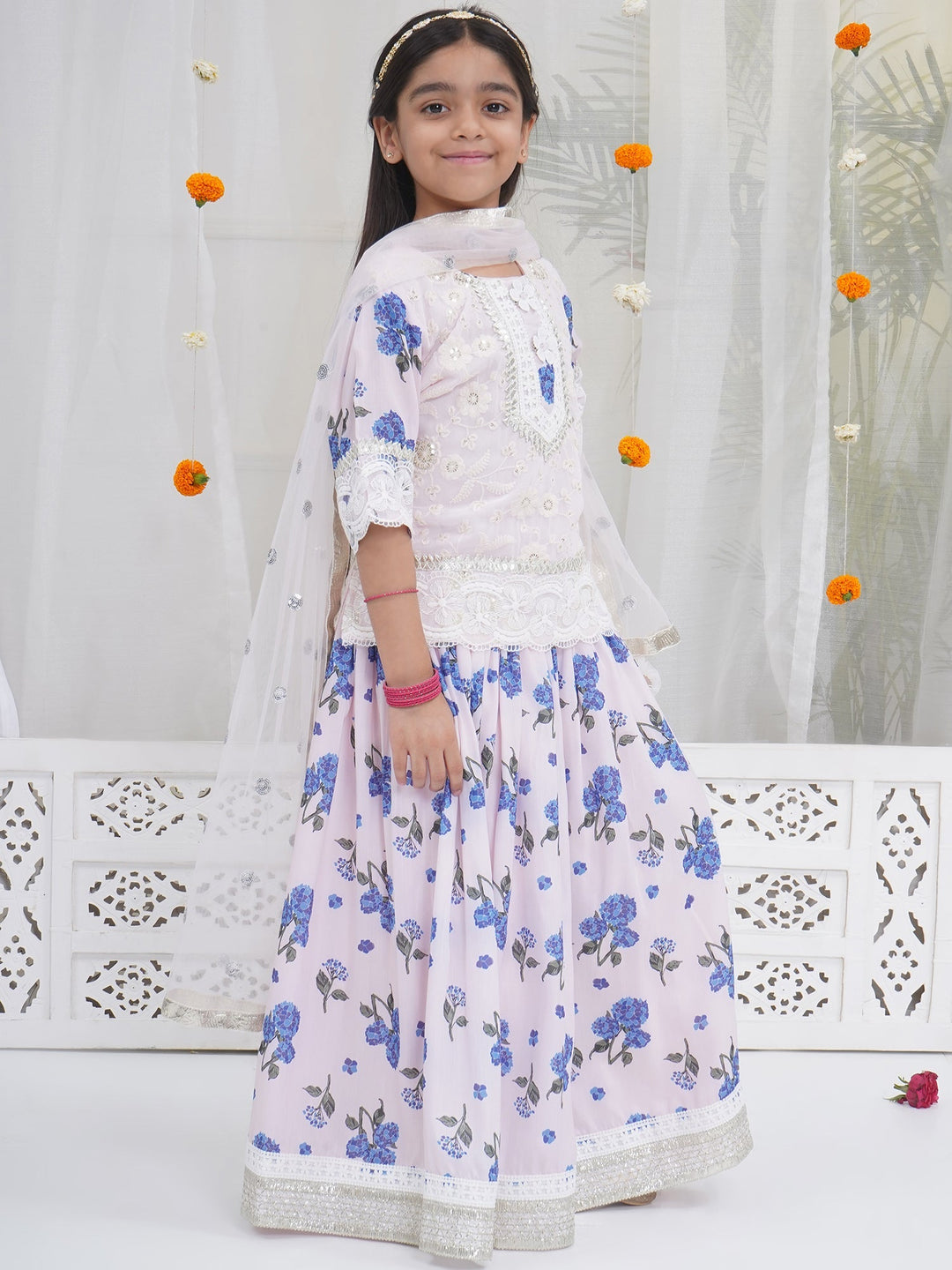 Rose water Floral Embroidery Lehenga Set | SHOBITAM