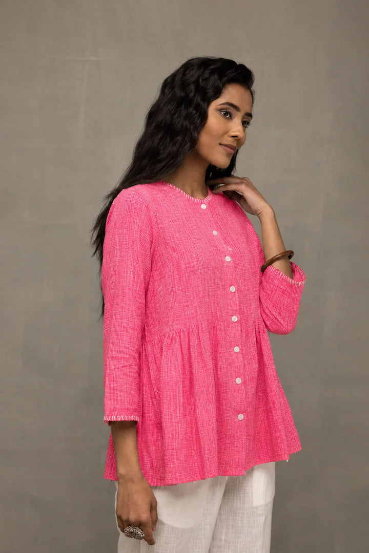 Pink Pure Cotton Buttoned Top | SHOBITAM
