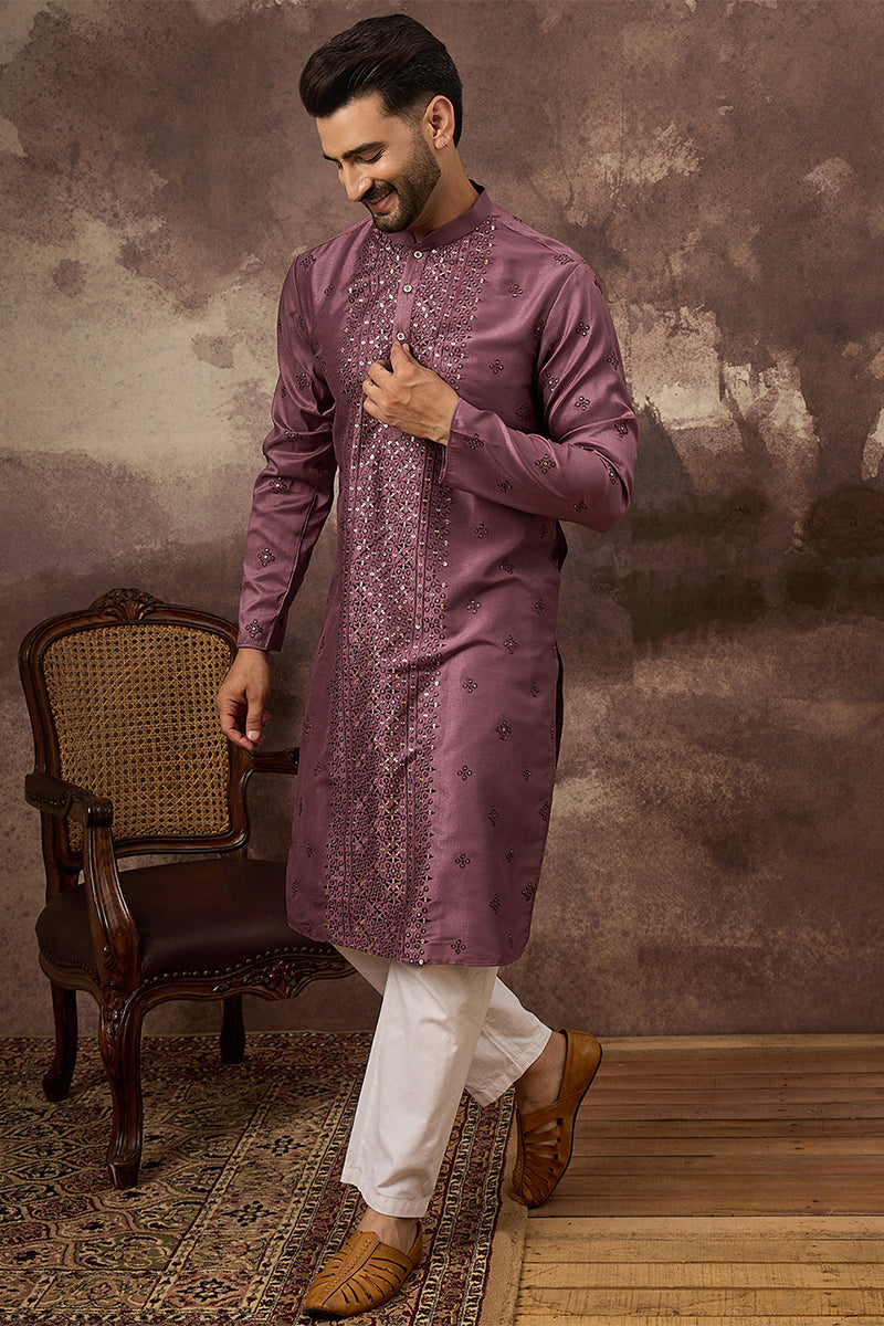 Mavue Silk Blend Solid Embroidered Straight Kurta with Trouser | SHOBITAM
