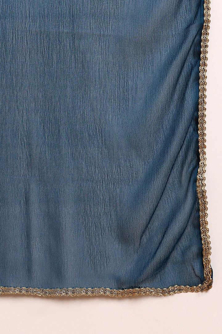 Silk Blend Teal Embroidered Straight Kurta Pant With Dupatta  | SHOBITAM
