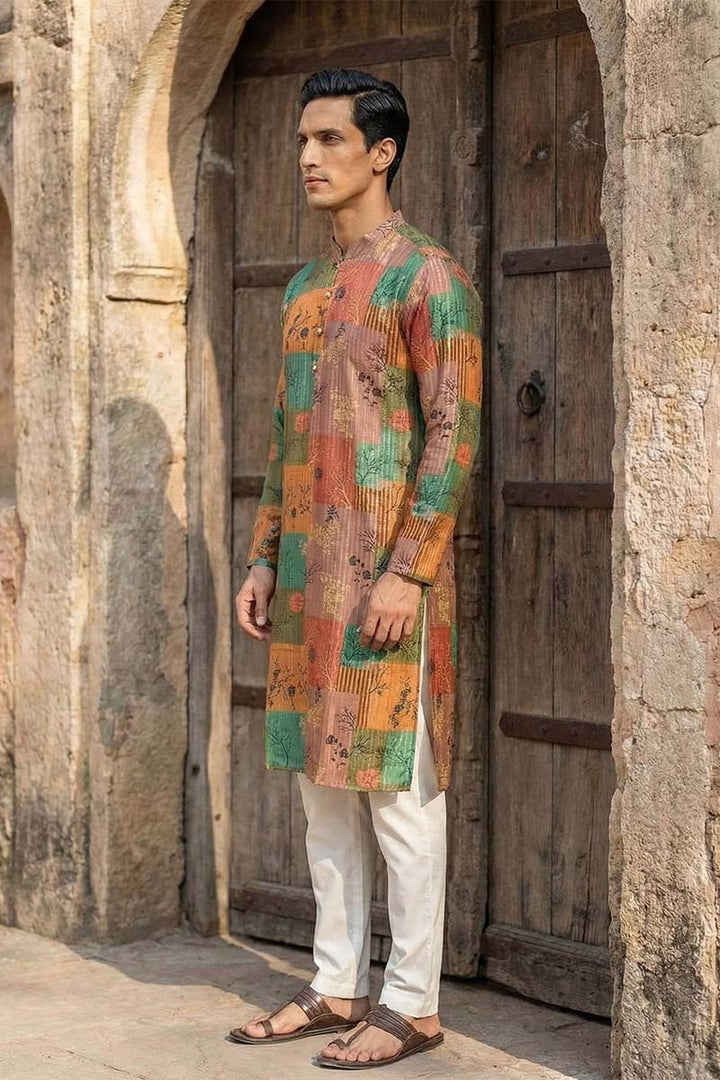 Multi Silk Blend Printed Straight Kurta | SHOBITAM