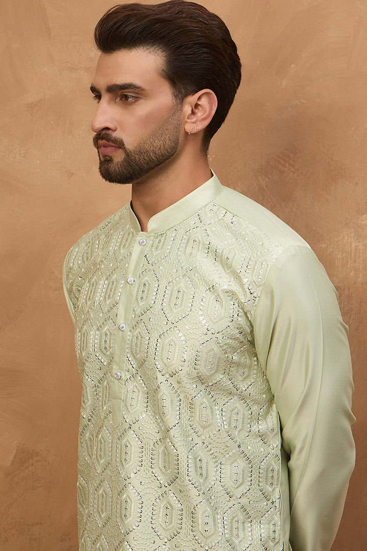 Peach Silk Blend Solid Embroidered Straight Kurta | SHOBITAM