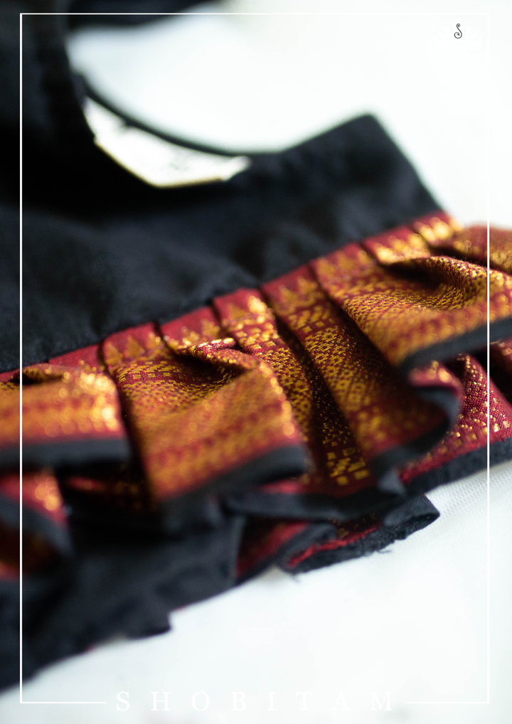 Black and Maroon Kid Girl Dress with Mangalagiri Zari Borders  | Shobitam Custom Gowns