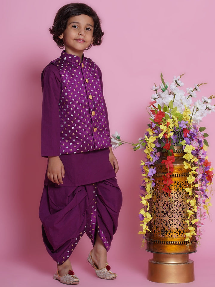 Chand Sitare Bundi Jacket with Dhoti Kurta - Purple | SHOBITAM