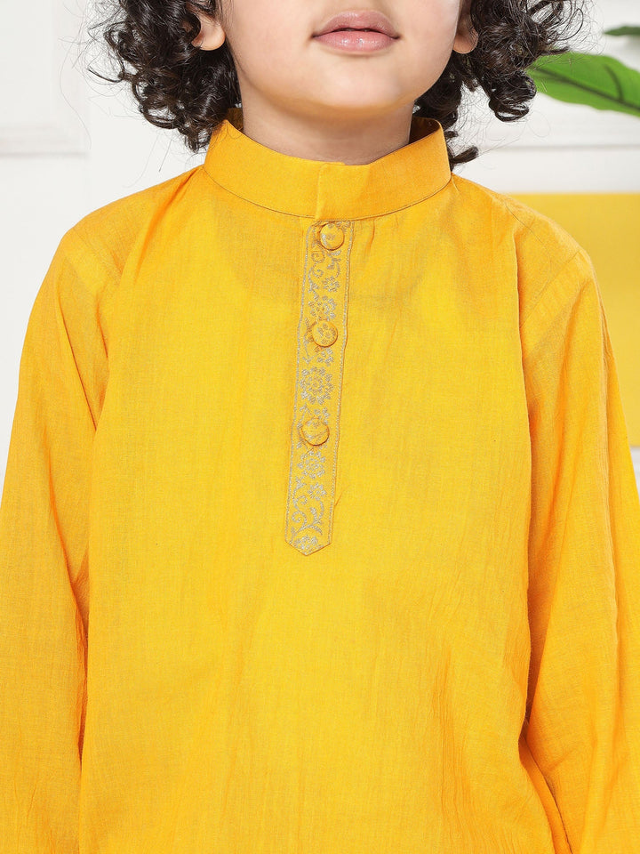 Yellow Minimal Zari Embroidery Cotton Kurta Dhoti set | SHOBITAM