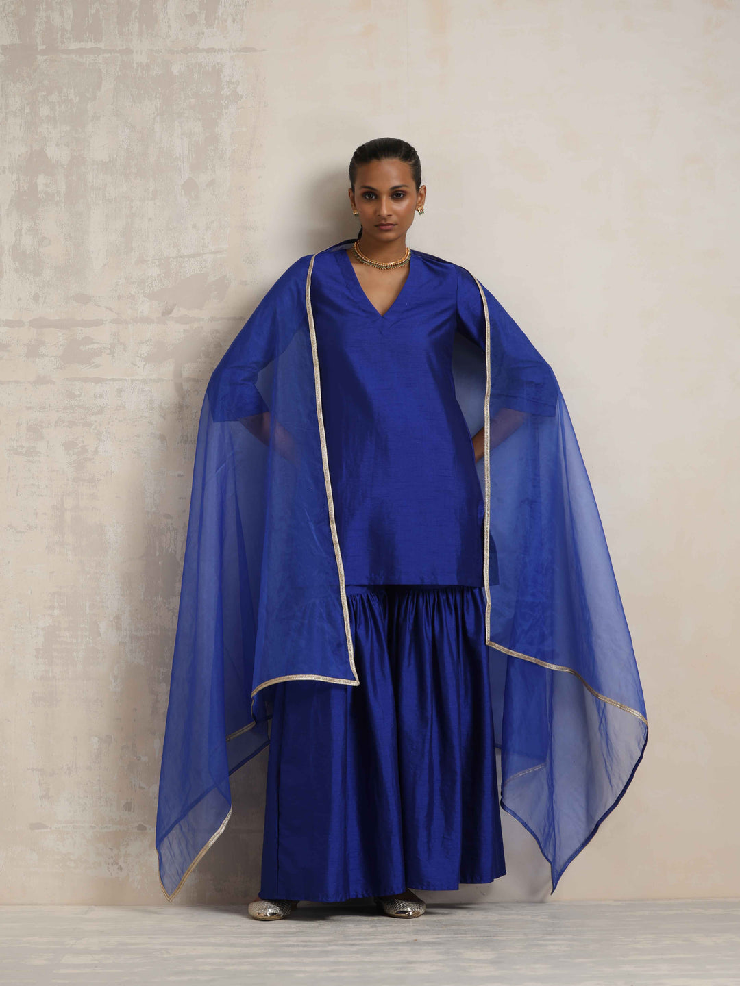 Electric Blue Sharara Dupatta Set | SHOBITAM