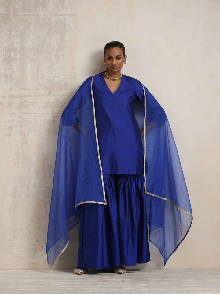 Electric Blue Sharara Dupatta Set | SHOBITAM