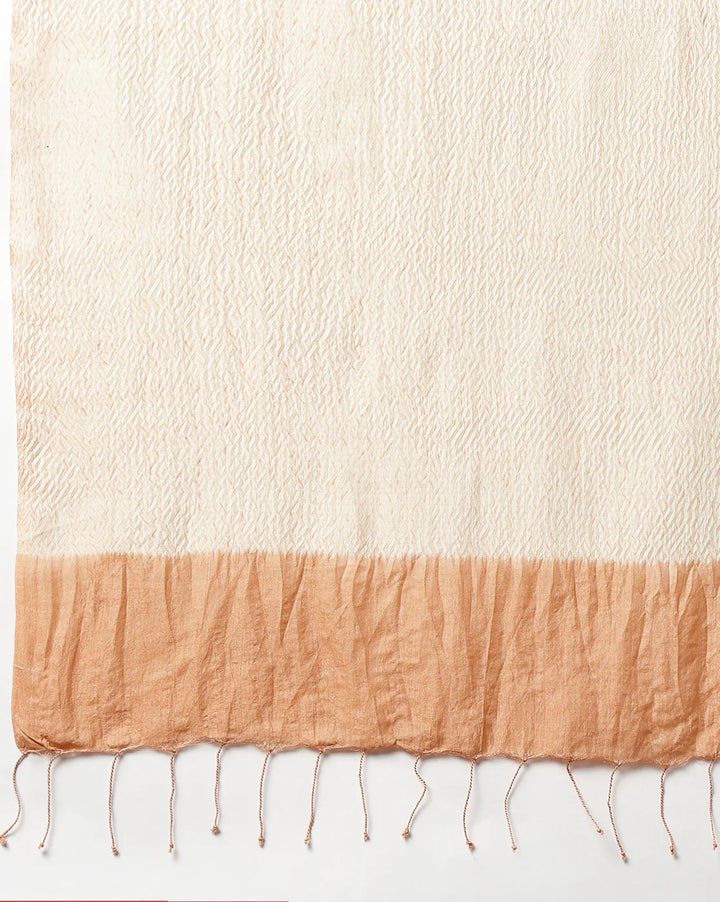 Beige & Cream Hand Woven Pure Silk Shibori Stole