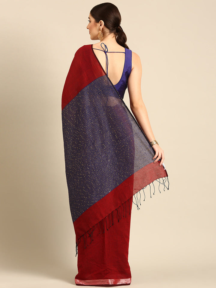 Maroon Navy Sequins Cotton Saree | SHOBITAM