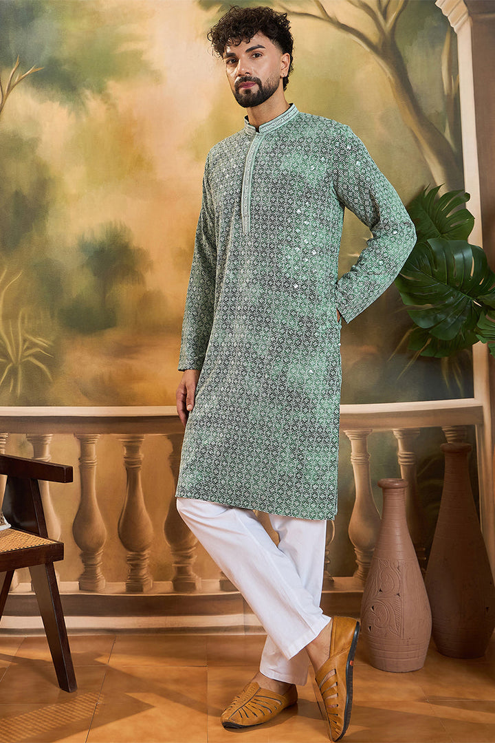Green Viscose Rayon Shibori Embroidered Straight Kurta with Trouser  | SHOBITAM