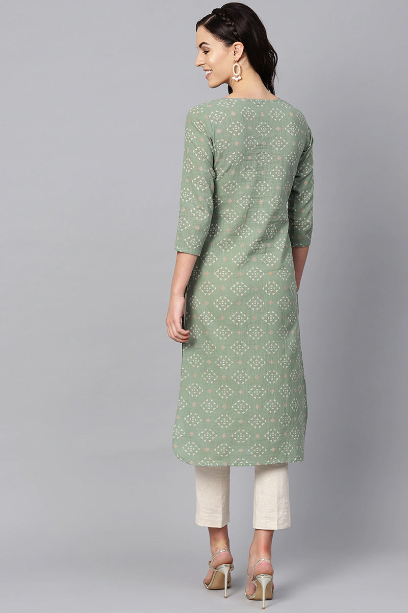 Sea Green Color Printed Trendy Kurti  | SHOBITAM