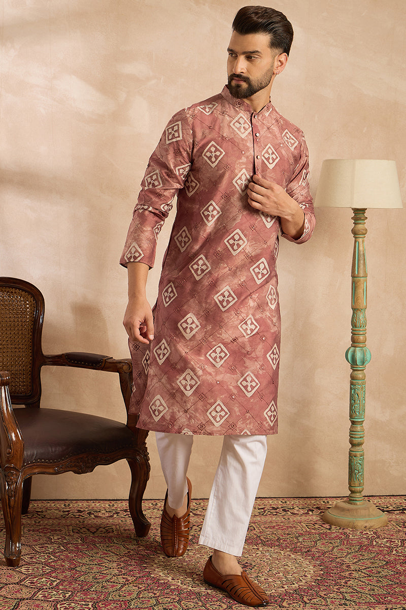 Brown Cotton Solid Embroidered Straight Kurta | SHOBITAM