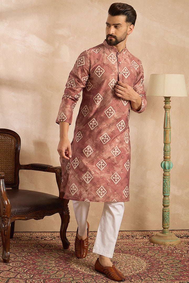 Brown Cotton Solid Embroidered Straight Kurta | SHOBITAM