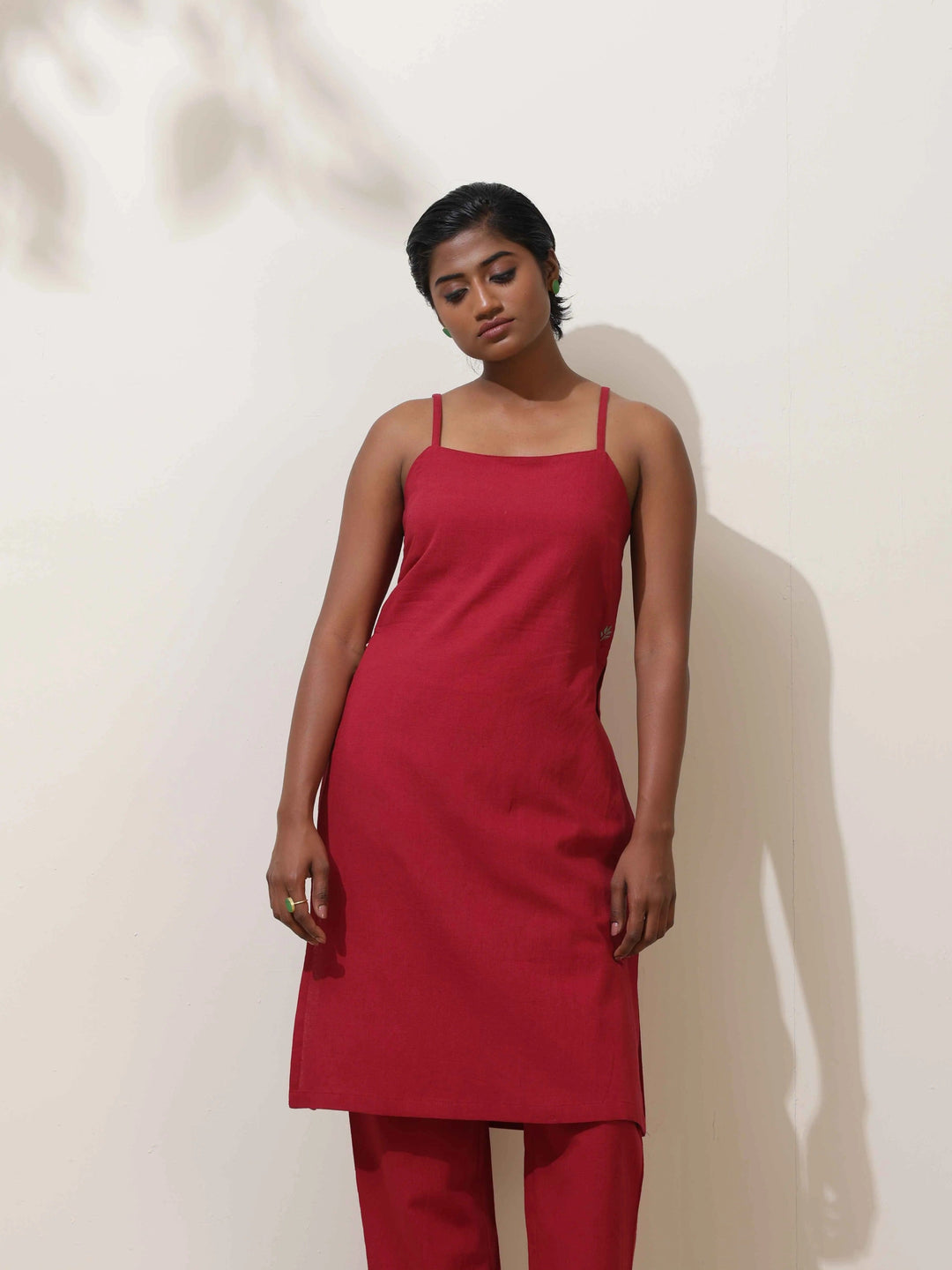 Maroon Cotton Linen Kurta Co-Ord Set  | SHOBITAM