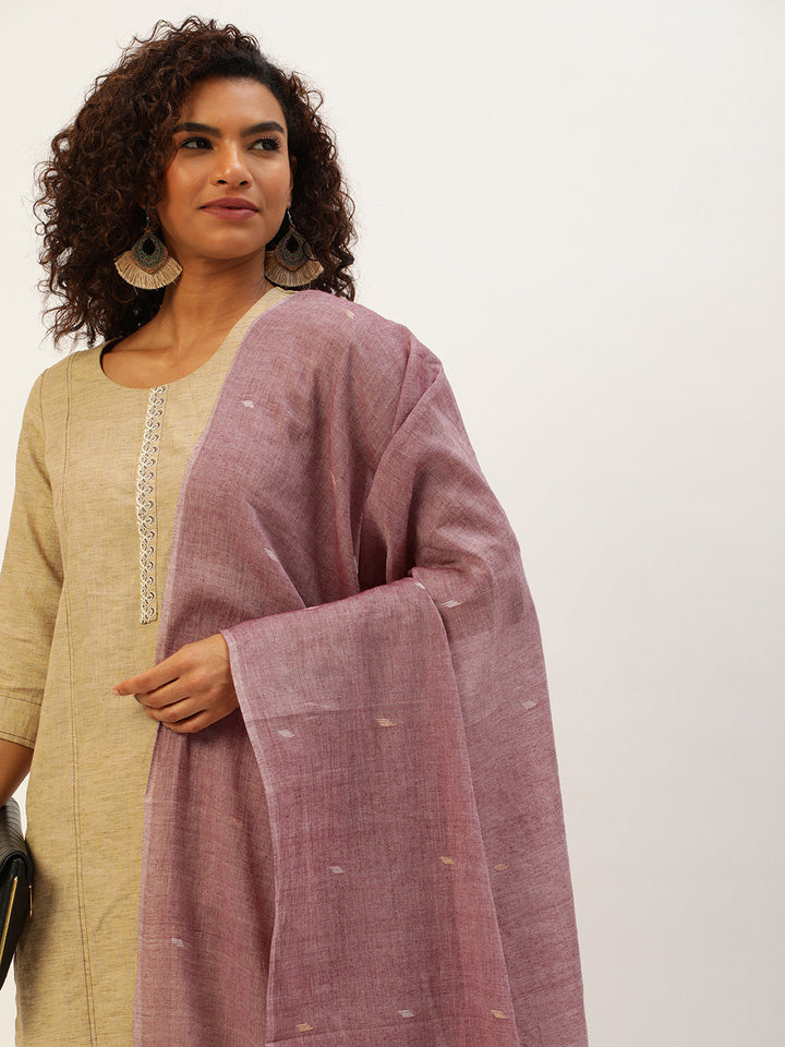 Dusty Pink Jamdani Mul Cotton Dupatta | SHOBITAM