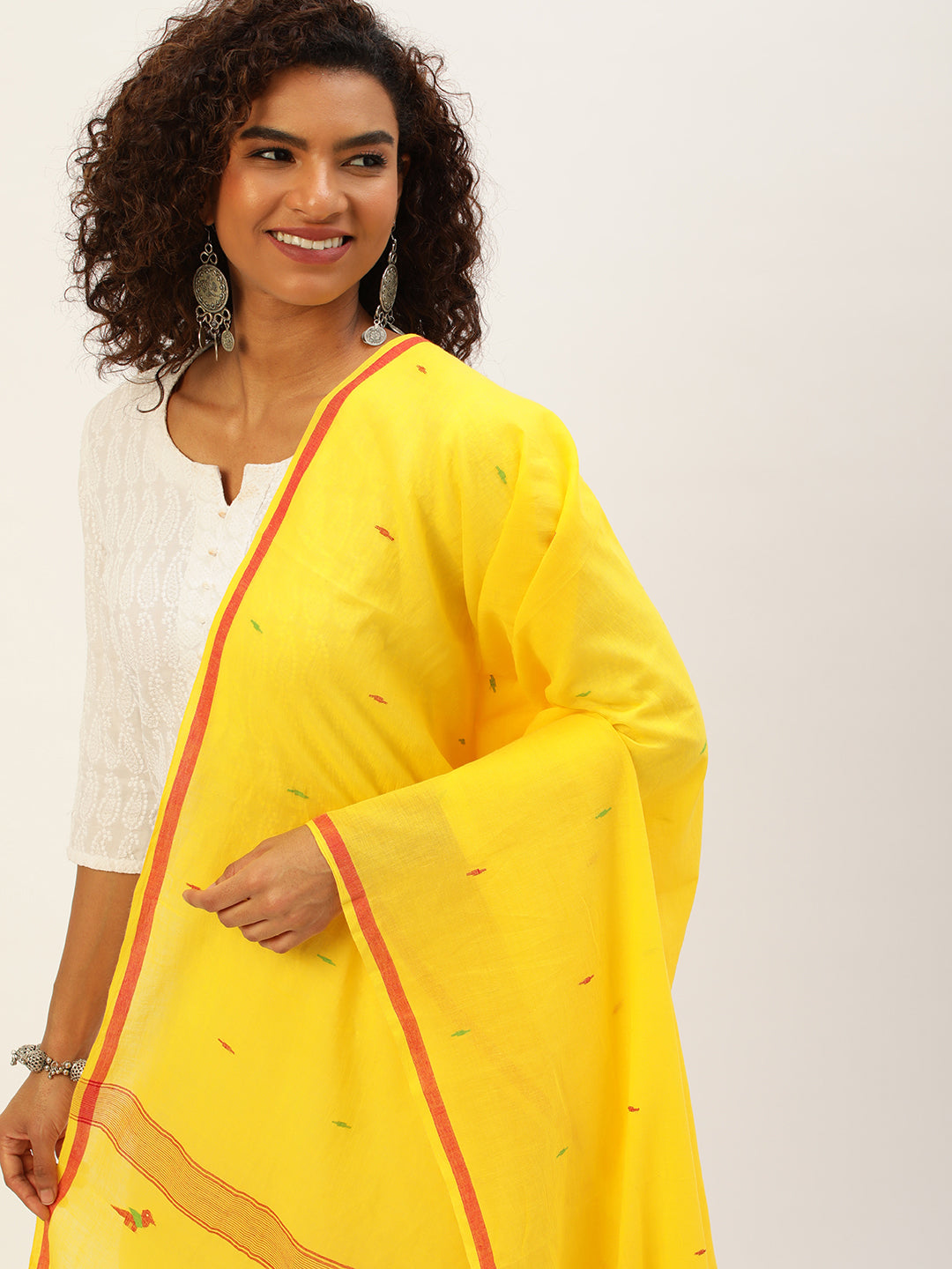 Yellow Jamdani Mul Cotton Dupatta | SHOBITAM