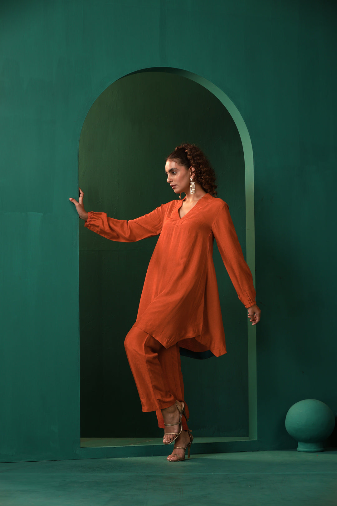 Rust Silk Collar Co-ord Set | SHOBITAM