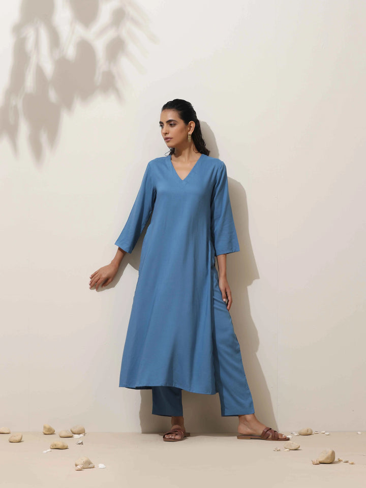 Blue Viscose Kurta Pant Set | SHOBITAM