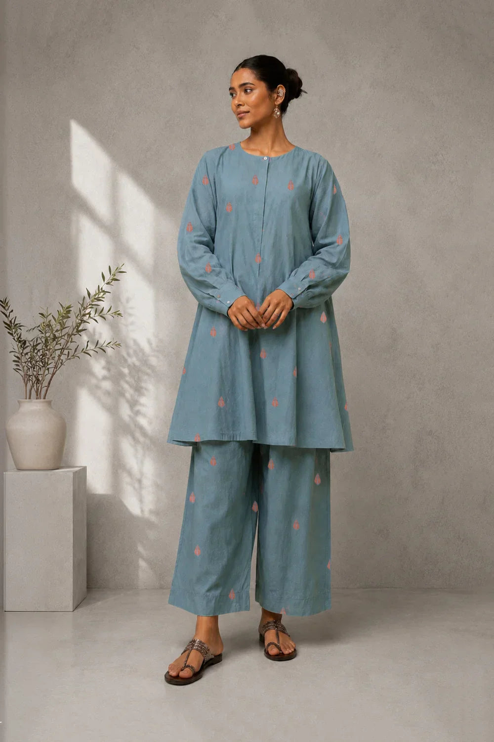 Zen Blue Jamdani Co-ord Set | SHOBITAM