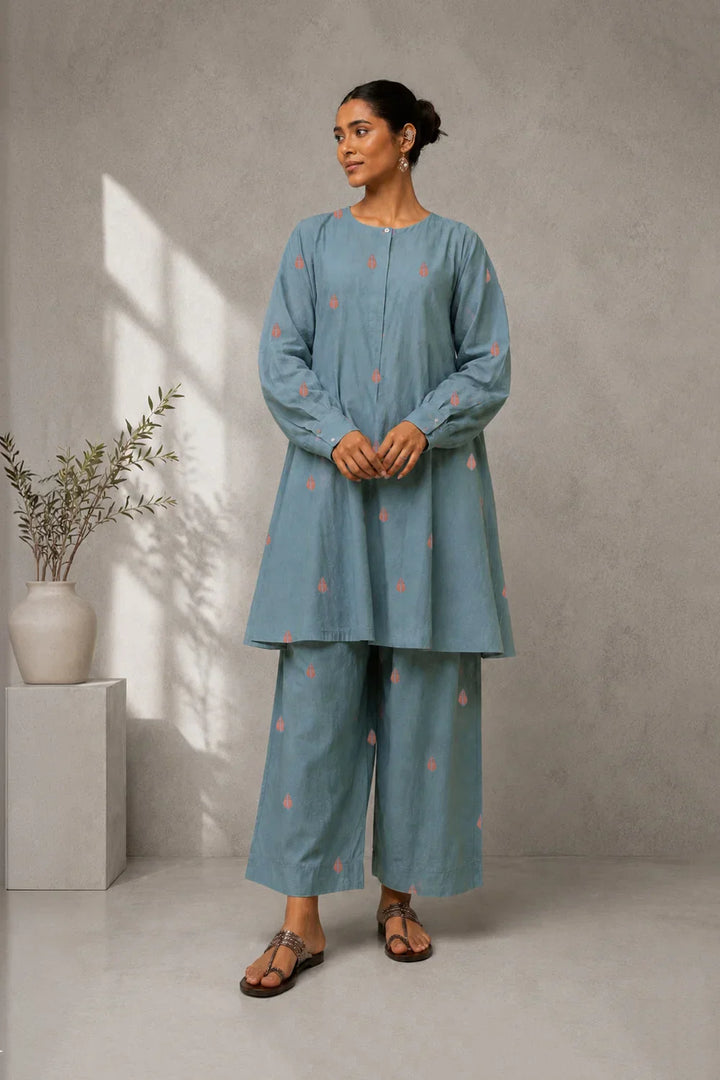 Zen Blue Jamdani Co-ord Set | SHOBITAM