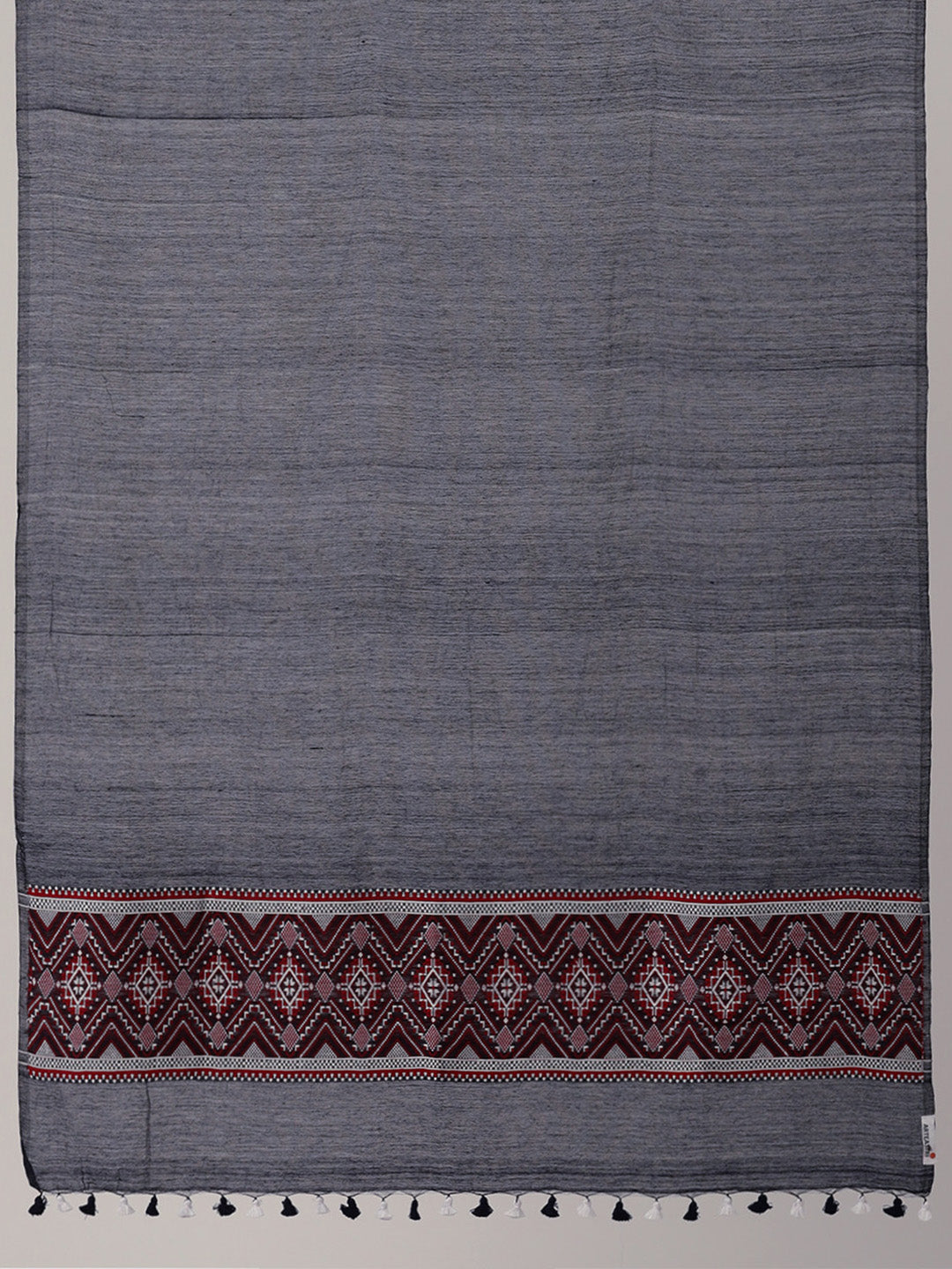 Navy,Red & White Assamese Silk Cotton Dupatta with tassels | SHOBITAM