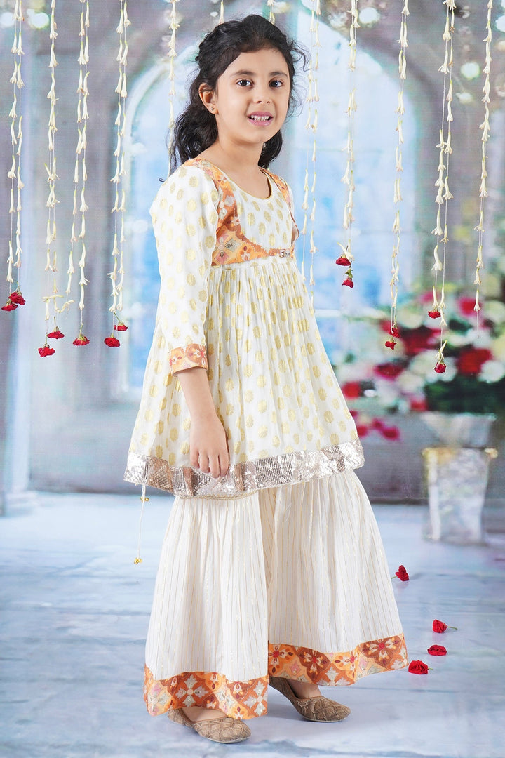 Girls Floral work Kurta with Sharara and Dupatta with Embroidery Work | SHOBITAM