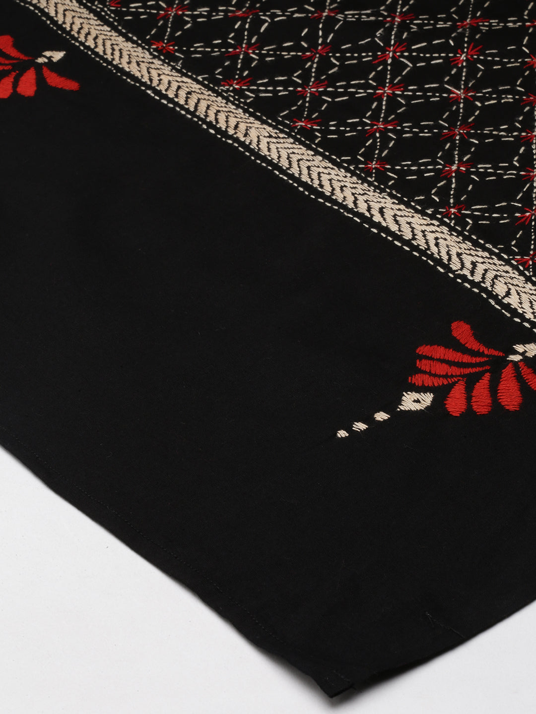 Black Kantha Cotton Dupatta | SHOBITAM