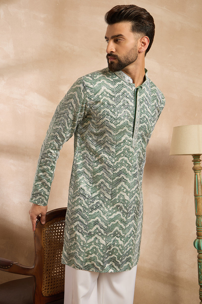 Green Silk Blend Solid Embroidered Straight Kurta With Trouser | SHOBITAM